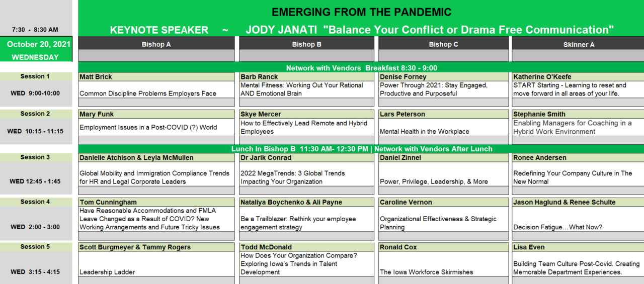 Iowa Employment Conference Schedule